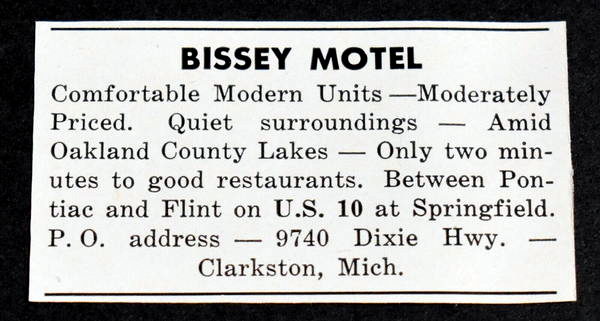 Bissey Motel - 1954 Print Ad (newer photo)